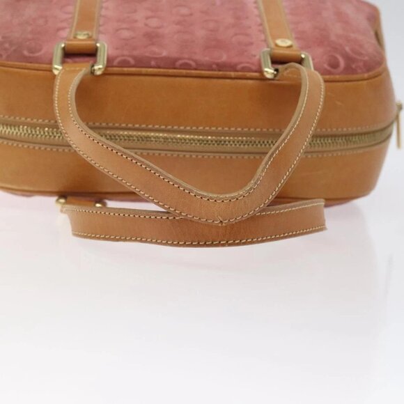 CELINE C Macadam Canvas Hand Bag Suede Pink Gold Auth - Picture 13 of 16